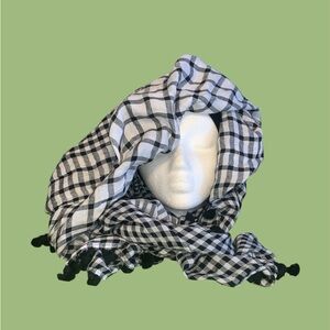Ethnic Inspo Black/White Checkered Scarf With Tassels Sz 40”X36”